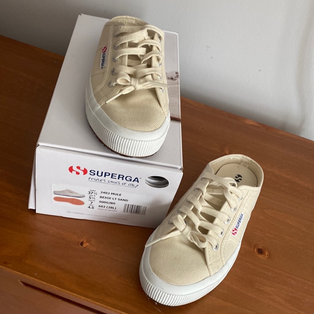 Superga mule casual slip on size 7 beige light sand